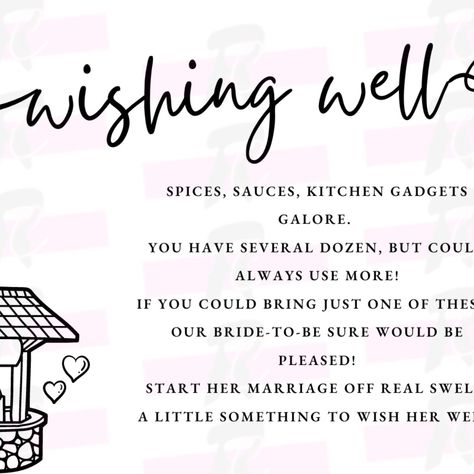 Digital file for bridal shower wishing well card insert. Bridal Shower Wishing Well Gift Ideas, Bridal Shower Wishing Well, Wishing Well Poems, Bridal Shower Wishes, Spring Hill Florida, Shower Diy, Bridal Shower Diy, Spring Hill, Wellness Gifts