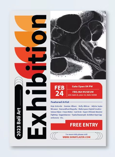 Exhibition Flyer Design Ideas, Art Show Poster Ideas, Graphic Design Promotional Flyers, Event Poster Aesthetic, Poster Design Art Exhibition, Museum Event Poster, Photography Event Poster, Art Show Flyer Design, Event Booklet Design