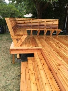 Deck Bench Seating, Deck Bench, Cedar Bench, Deck Seating, Cedar Deck, Patio Deck Designs, Deck Construction, Outdoor Deck Furniture, Deck Designs Backyard