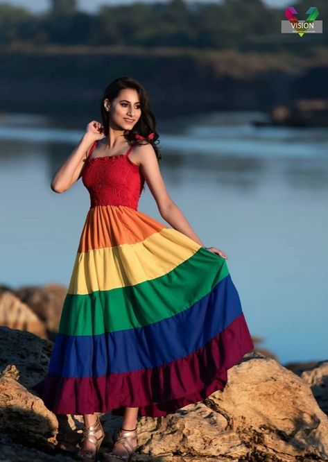 Rainbow Skirt, Funky Dresses, Rainbow Wedding, Rainbow Outfit, Large Numbers, Garden Party Dress, Rainbow Fashion, Elegant Maxi Dress, Pride Outfit