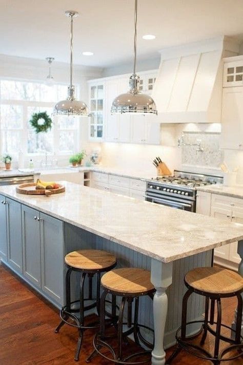 12 Best Modern Farmhouse Bar stools Kitchen design large island Kitchen Islands Ideas With Seating, Granite Kitchen Island, Farmhouse Kitchen Colors, Kitchen Island Decor, Farmhouse Kitchen Cabinets, Kitchen Island With Seating, New Kitchen Cabinets, Kitchen Cabinets Makeover, Kitchen Island Design