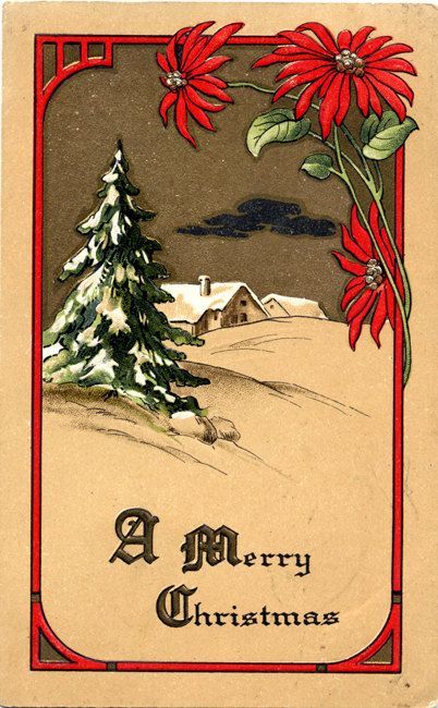 Art Nouveau Merry Christmas Greetings Vintage Postcard. By PostcardBoutique, $6.00: Illustration Art Nouveau, Retro Christmas Cards, Vintage Holiday Cards, Christmas Postcards, Christmas Ephemera, Vintage Christmas Images, Merry Christmas Greetings, Old Christmas, Old Fashioned Christmas