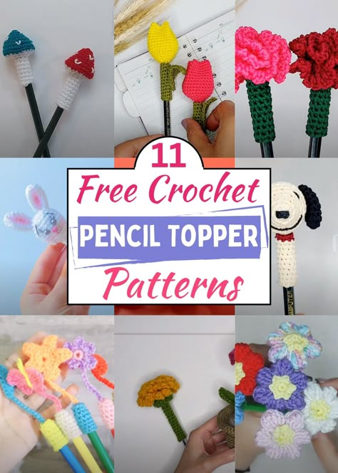 The crochet pencil topper might be tiny, but it carries a huge charm for those who love to write something special from the depth of their hearts. Having soft and cute buddies on your pencil is great, helping you feel more relaxed and happy when you write or even draw! Crochet Pencil Cozy, Pencil Holder Crochet Free Pattern, Crochet Pen Cozy, Pencil Toppers Crochet, Crochet Pen Toppers, Crochet Pencil Toppers Free Pattern, Crochet Pens, Crochet Pencil Toppers, Crochet Pen Holder