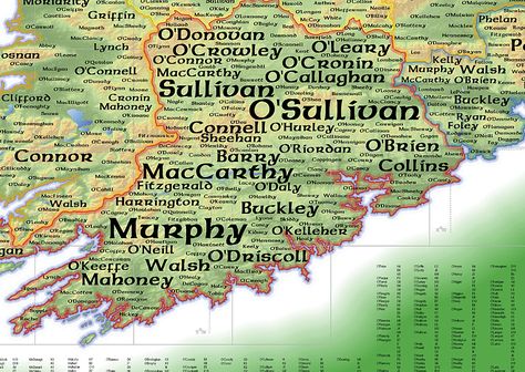 The design for the print version of the Geo-Genealogy of Irish Surnames map used name labels as proportional symbols. Web Map, Irish Surnames, Irish Genealogy, Irish Ancestry, Irish Catholic, Irish Names, Ireland Map, Irish Language, Irish Roots