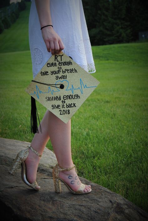 Super cute, creative graduation cap for any respiratory therapist! Respiratory Therapist Photoshoot, Respiratory Therapy Graduation Pictures, Graduation Cap Designs Respiratory, Respritory Therapist, Graduation Cap Designs Respiratory Therapy, Respiratory Therapist Graduation Pictures, Respiratory Cap Decoration, Respiratory Graduation Cap, Rt Graduation Pictures