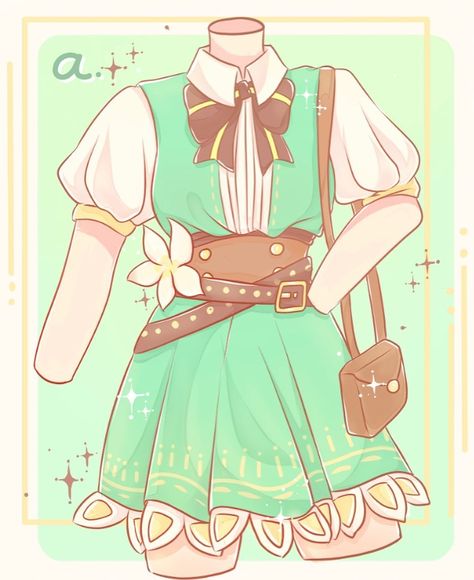 Green Clothes Drawing, Cute Drawing Outfits, Green Outfit Drawing, Drawing Clothing Ideas, Kawaii Clothes Drawing, Kawaii Outfits Drawing, Cute Outfit Drawings, Cute Outfits Drawings, Outfits Art Drawing