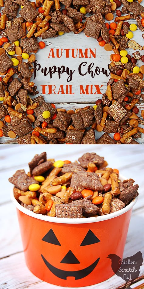 Pumpkin Hunt, Halloween Trail Mix, Fall Snack Mixes, Snack Chocolate, Halloween Snack Mix, Mix Chocolate, Puppy Chow Recipes, Trail Mix Recipes, Chex Mix Recipes