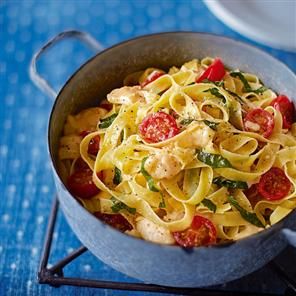 Fettuccine with melting Brie, cherry tomatoes and basil recipe. Pasta coated in melting Brie is a quick and easy vegetarian dish to whip up for a weeknight supper so you can put your feet up in front of the TV. Basil Recipes, Recipe Vegetarian, Delicious Magazine, Brie Cheese, Food Writing, Rigatoni, Easy Vegetarian, Meat Free, Tortellini