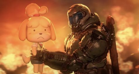 Doom And Isabelle, Isabella Animal Crossing, Animal Crossing Matching Pfp, Doom Guy, Doom Slayer, Doom Eternal, Best Of Luck, Half Life, Ceramics Pottery Art