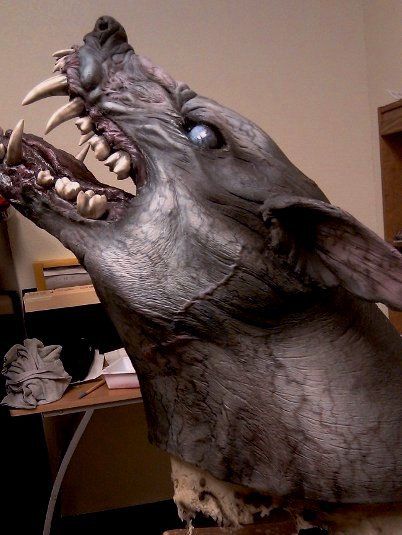 Kent Kidwell clay sculpture Werewolf head Rose Carving, Horror Masks, Werewolf Art, Vampires And Werewolves, Howl At The Moon, Legendary Creature, Toy Art, Blooming Rose, Creature Concept