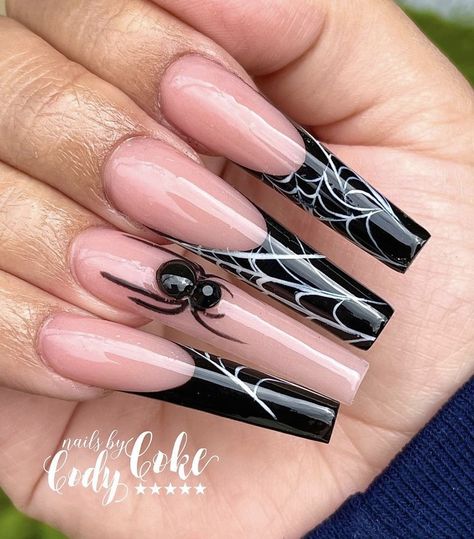 Frenchie Nails, Girly Ghost, Spider Nail, Halloween Acrylic Nails, Daily Nail, Cute Acrylic Nail Designs, Exotic Nails, Ghost Face, Halloween Nail