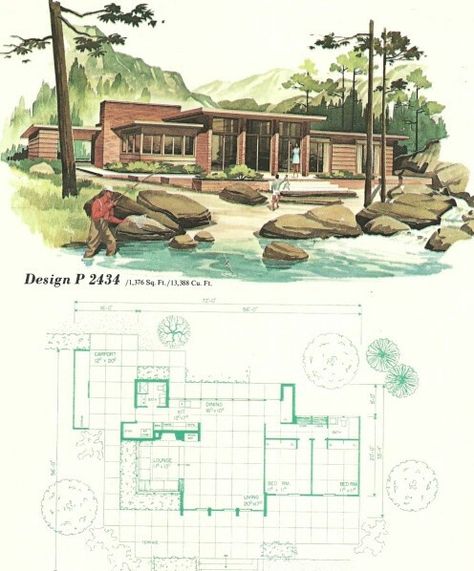 Vintage 1960s MidCentury Modern Mountain/Lake house plans...so beautiful unique midcentury (MCM) modern homes Mid Century Adobe House, Small Mid Century House Plans, Mid Century Modern Beach House, Vintage House Plans 1960s, Modern Beach House Plans, Mid Century Beach, Mid Century Beach House, Mid Century House Plans, Vintage Floor Plans