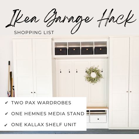 Ikea Garage - Pt 1 — Just Gathered Tablescapes Large Mudroom Cabinets, Ryan Homes Panama, Mudroom Ideas Entryway Closet, Garage Mudroom Ideas Diy Small Spaces, Garage Ikea Storage, Ikea Besta Mudroom, Entryway Locker Ideas, Ikea Hacks Mudroom, Ikea Entryway Storage