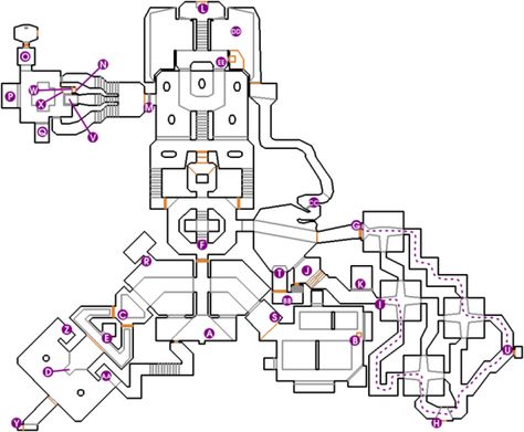 830px-E1M6dots Game Level Design, Game Map, Map Layout, Video Game Design, Level Design, Game Dev, Game Development, Acupuncture, Fantasy Landscape