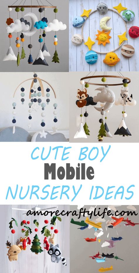 13 Boy Mobile Ideas – For an Adorable Nursery - A More Crafty Life Creative Nursery Ideas, Nursery Mobile Diy, Homemade Mobile, Boy Nursery Ideas, Diy Nursery Mobile, Diy Baby Room Decor, Nursery Crafts, Mobile Craft, Boy Mobile