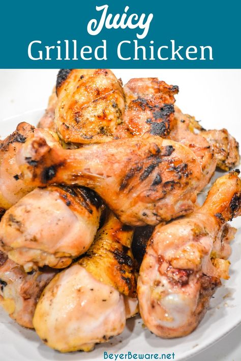 Juicy grilled BBQ chicken is easily done with this simple brine recipe and chicken seasoned with your favorite barbeque seasoning then grilled to perfection. Barbeque Seasoning, Bbq Grilled Chicken Recipes, Juicy Grilled Chicken, Grilling Chicken, Bbq Chicken Recipe, Bbq Recipe, Grill Chicken, Brine Chicken, Grilled Bbq Chicken