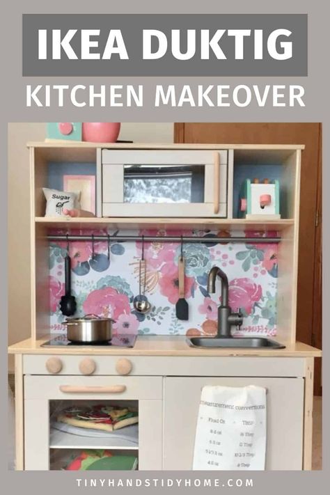 Gorgeous IKEA Play Kitchen Makeover: Quick DIY Guide for Duktig Kitchens Play Kitchen Ideas, Ikea Kids Furniture, Toy Fridge, Play Kitchen Hack, Ikea Play Kitchen Hack, Ikea Kids Kitchen, Ikea Hack Kids, Ikea Play, Diy Kids Kitchen