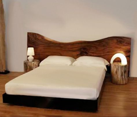 Live Edge Headboard, Live Edge Bed, Diy Wood Headboard, Bed Frame Design, Wooden Bed Design, Wooden Platform Bed, Hotel Room Design, Live Edge Furniture, King Size Headboard