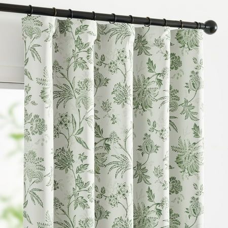 Curtainking floral blackout curtains are ideal for giving your living space a personalized, charming look. These practical and beautiful floral pattern curtain sets are sure to "wow" your guests and make your room look stylish, chic and inviting! Room darkening curtains encourage the best possible sleep and most comfortable setting for time of privacy and relax by automatically darkening and lowering noise levels. Reducing your heating and cooling costs by keeping sunlight and drafts out. These fresh floral curtains the perfect window treatment for your home, office, apartment, business and more. Size: 50 x 63.  Color: Green. Green Gold Curtains, Sage Green Curtains Bedroom, Green Curtains Bedroom Ideas, Curtains For Green Walls, Fall Curtains Living Rooms, Blackout Curtains Bedroom Ideas, Walmart Curtains, White Floral Curtains, Green Curtains Living Room