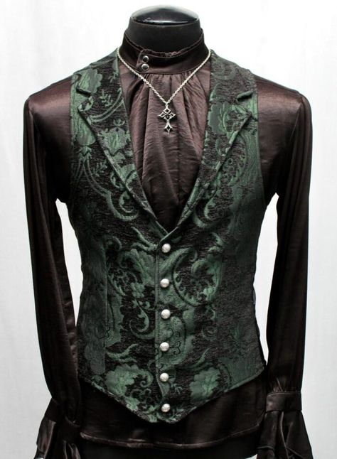 Men’s Vests – Shrine of Hollywood Aristocrat Vest, Masquerade Outfit, Black Tapestry, Victorian Gentleman, Gilet Costume, Green Vest, Green Suit, Tapestry Fabric, Victorian Clothing