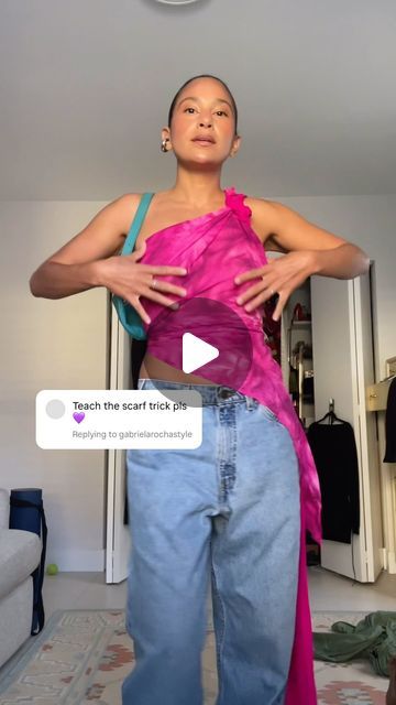 luiza solano on Instagram: "DIY scarf top 💖  Here are a few tips to help you on your diy scarf top journey 😚  - give yourself time to experiment & play, don’t wait until right before the function  - keep an open mind, it will look a little different every time you do it - hit up the thrifts for unique high quality scarves   #scarftop #tietop #diyclothes #vintageaccessories #highlowfashion #secondhandstyle #thriftfinds   -" Festival Scarf Outfit, How To Tie Scarf Top, How To Style A Scarf As A Top, Scarf Shirt Diy, Long Scarf Top, How To Tie A Scarf As A Top, Long Sleeve Diy, Scarf Top Diy, Scarf Top Ideas