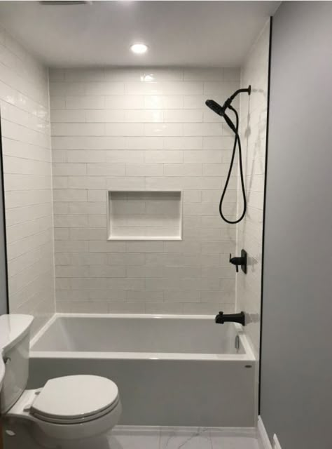 Bathroom Reno Tub Shower Combo, Bathtub Bathroom Remodel, Tub Shower Combo Remodel Diy, Small Bathroom Remodel Tub Shower Combo, Tub Toilet Room, Tile Bath And Shower Combo, New Tub Shower Combo, Farmhouse Tub Shower Combo Ideas, Guest Bathroom Ideas Shower Tub Combo