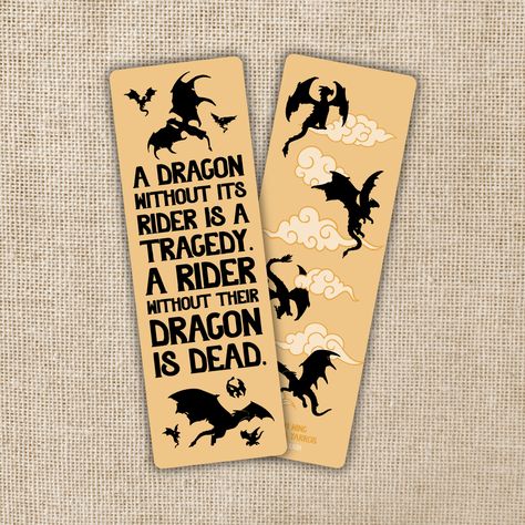 "A dragon without their rider is a tragedy. A rider without their dragon is dead." - Fourth Wing by Rebecca Yarros Bookmark Details Front and back print 2x6 in. bookmark Heavyweight 18pt cardstock, soft touch finish Shipping Processing time ranges from 3 to 10 business days for orders Shipping goes through USPS Orders are left in the addressed mailbox or P.O. box Bulk Pricing/Wholesale Wholesale for retail shops available through our sister shop at wildlyenough.faire.com For other bulk or wholes Diy Dragon Bookmark, Dragon Bookmark Printable, Fourth Wing Bookmark Printable, Fourth Wing Bookmark, Rider Quotes, Reading Journal Printable, Dead Quote, Fantasy Bookmarks, Iron Flame