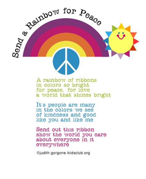 rainbow World Peace Day Activities For Preschool, Peace Activities For Kids, World Peace Day Activities For Kids, Rainbow Poems For Kids, Rainbow Poems Life, Children's Quotes, Email Greetings, Rainbow Poem, Peace Poems