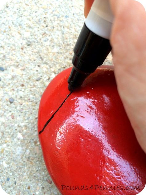 Black Sharpie Marker on Red Rock Lady Bug Painted Rocks, Painted Ladybug, Ladybug Rocks, Diy Marker, Solar Light Crafts, Ladybug Garden, Wooden Walking Sticks, Sharpie Marker, Painted Rocks Diy