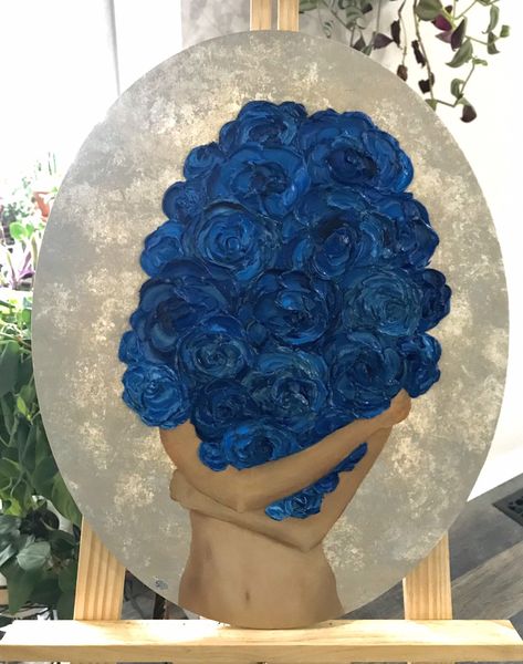 Oval Canvas Painting Ideas, Oval Canvas Painting, Oval Painting, Oval Canvas, Bts Predebut, Awesome Artwork, Cute Animal Drawings Kawaii, Blue Roses, Painting Art Projects