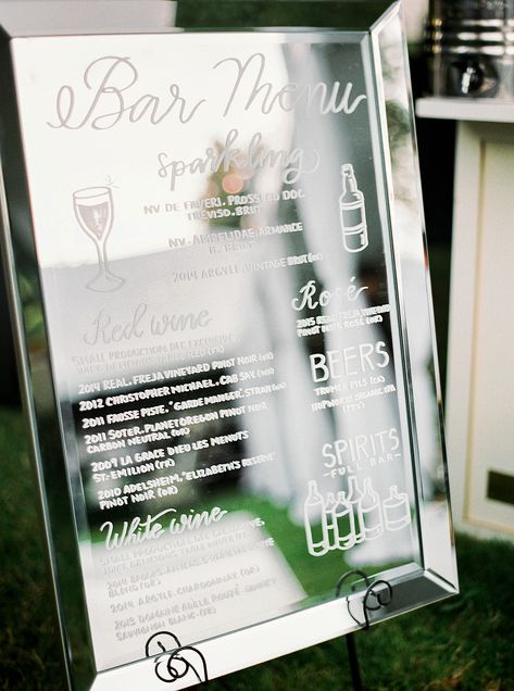 Salon Decor Inspiration, Wedding Bar Signage, Mirror Writing, Mirror Bar, Exhibition Stand Ideas, Bar Signage, Future Days, Bar Menu Wedding, Fun Wedding Ideas