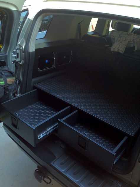 Rear Cargo Drawer Build - Toyota FJ Cruiser Forum Fj Cruiser Mods, Suv Storage, Fj Cruiser Forum, Truck Bed Storage, Jeep Camping, Truck Storage, Jeep Mods, Vw Touran, Vw T6