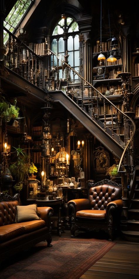 Old House Library, 1920s Aesthetic Home, Academia House, Dark Academia Library, Décor Steampunk, Dark Academia Interior, Gothic Library, Victorian Library, Dream Library