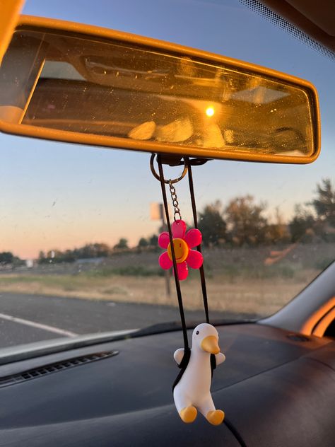 car, car decorations, flower keychain, swinging duck, Duck Car Decor, Funny Car Decor, Rear View Mirror Decor, Girly Car Accessories, Car Deco, Car Essentials, Girly Car, Car Personalization, Car Keychain