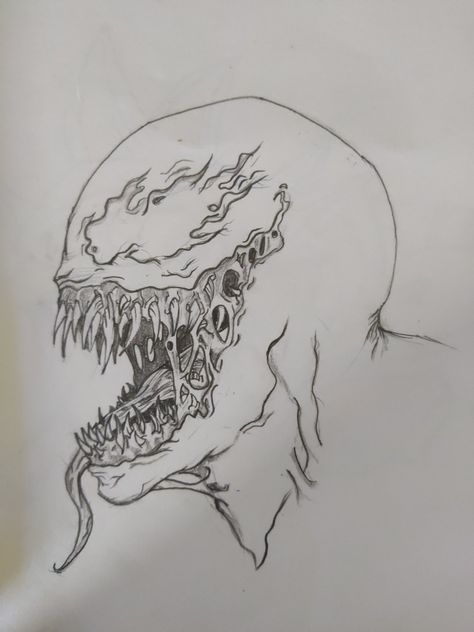 Venom drawing Realistic Venom Side View, Carnage Drawing Sketch, Venom Drawing Pencil Sketch, Venom Drawing Sketch Easy, Venom Stencil, Venom Art Drawing, Venom Drawing Sketch, Venom Drawing Easy, Venom Sketch