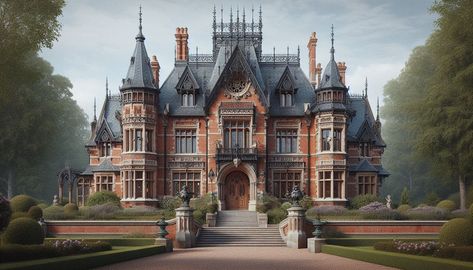 English Country Home Exterior, Wooden Entry Doors, Romanian House, Manor Exterior, Romanian Architecture, Brick Mansions, Brick Mansion, Exterior Elevation, Anime House