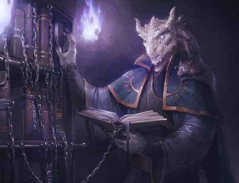 m Dragonborn Wizard Robes Magic Book Tower urban Town night Male (3) Dragonborn Wizard, Dnd Dragonborn, Dnd Wizard, Fantasy Races, Dungeons And Dragons Characters, Dnd Art, Wow Art, Fantasy Concept Art, Arte Fantasy