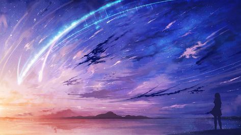 Blue And Purple Anime Wallpapers - Wallpaper Cave Hd Landscape, Your Name Wallpaper, Landscape Wallpapers, Anime Landscape, Anime Wallpaper 1920x1080, Your Name Anime, Sky Anime, Night Sky Wallpaper, Background Images Wallpapers