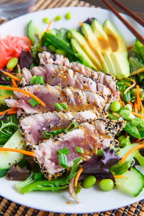 Seared Ahi Salad, Wasabi Vinaigrette, Ahi Salad, Ahi Tuna Salad, Seared Ahi Tuna, Sushi Salad, Chicken Honey, Tuna Sushi, Seared Ahi