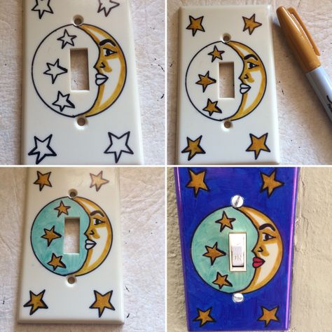 Made my own talavera style wall switch plate cover with sharpies. Boho Light Switch Cover Diy, Light Switch Covers Paint, Painted Switch Plate Covers, Switch Covers Diy, Lightswitch Ideas Painting, Cover Painting Ideas, Painted Light Switch Plates, Light Switch Covers Diy Paint, Cover Drawing Ideas