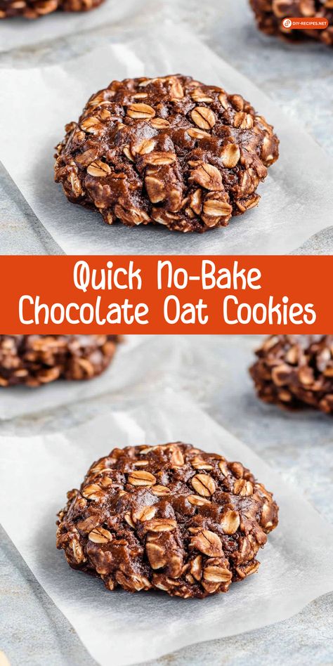 Make these quick and easy no-bake chocolate oat cookies for a tasty dessert. No oven required, just mix, drop, and cool! Quick Oat Cookies, No Bake Chocolate Oatmeal Cookies, Chocolate Oat Cookies, Oatmeal No Bake Cookies, Oat Cookie Recipe, Quaker Oatmeal, Chocolate Drop Cookies, Chocolate No Bake Cookies, Nutella Desserts