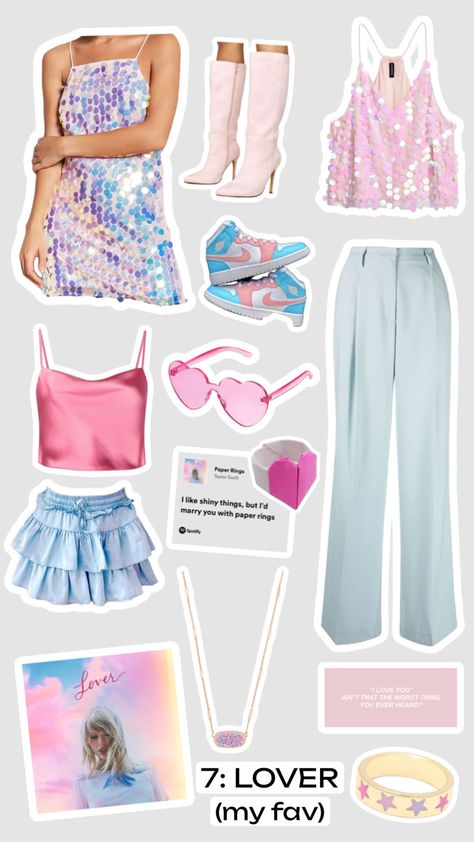 #outfitinspo #preppy #pink #madslifestylexoxo #taylorswift #erastour #lover #cruelsummer #paperrings #thearcher #missamericanaandtheheartbreakprince #corneliastreet #deathbyathousandcuts #me #afterglow Outfits Inspired By Lover Taylor Swift, Taylor Swift Concert Outfit Lover Era, Lover Outfit Inspo Taylor Swift, Taylor Swift Lover Era Outfits, Lover Taylor Swift Outfits, Lover Era Outfits, Lover Eras Tour Outfit, Taylor Swift Top, Lover Outfit