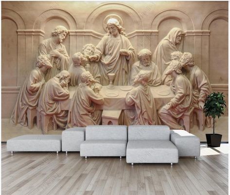 3D Relief Wallpaper Last Supper Wall Murals Home Decor | Etsy Tv Backdrop, 3d Wallpaper Mural, Jesus Mother, Scene Wallpaper, Living Room Themes, Custom Murals, Wallpaper Rolls, Cleaning Walls, Last Supper