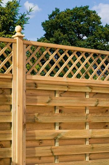 This fence panel is an ideal choice if you wish to add privacy to your garden and make it more picturesque at the same time.The lattice trellis top lets you to train some climbing plants for adding an extra beautiful feature. Fence With Trellis Top, Residential Landscaping, Lattice Trellis, Front Courtyard, Fence Panel, Fence Panels, Climbing Plants, Back Garden, Patio Ideas