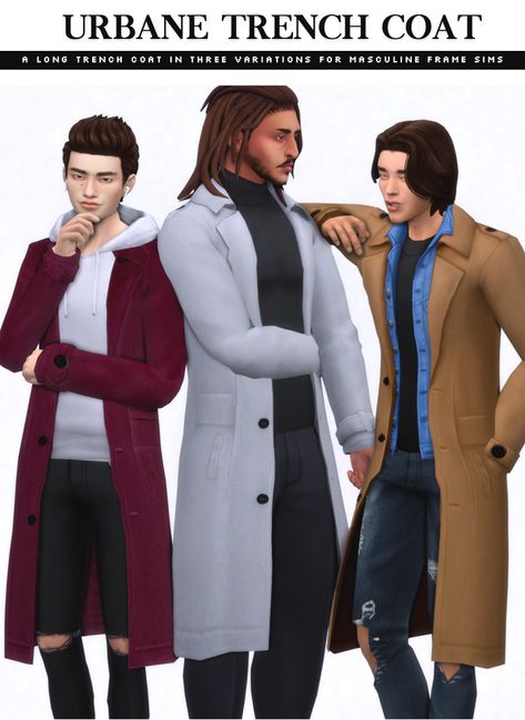 Urbane Trench Coat Set | nucrests on Patreon Sims 4 Men Clothing, Los Sims 4 Mods, Masculine Clothing, Sims 4 Male Clothes, Coat Set, Sims 4 Mm Cc, Men's Trench Coat, Sims 4 Mm, Sims4 Clothes