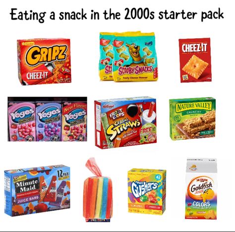 Early 2000s School, 2000s School, Scooby Snacks, Nature Valley, Cheez It, School Food, Cheese Flavor, The 2000s, Juice Bar