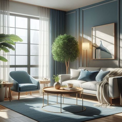 Blue and Grey Living Room Ideas Pale Blue Living Room, Blue Living Room Walls, Blue And Grey Living Room, Blue Accents Living Room, Grey Living Room Ideas, Soft Blue Walls, Blue Walls Living Room, Art Deco Lounge, Grey Living Room