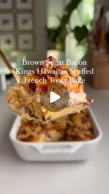 Dawn Dean on Instagram: "Brown sugar, bacon, Kings Hawaiian stuffed French toast bake recipe Ingredients: by @grilledcheesesocial   For the Filling:  	•	8 oz. cream cheese, room temperature 	•	1/2 cup brown sugar 	•	1/2 tsp cinnamon 	•	4 tbsp salted butter  For the French Toast Bake:  	•	12 King’s Hawaiian Original Hawaiian Sweet Rolls 	•	3 eggs 	•	3/4 cup half and half 	•	1/2 teaspoon cinnamon 	•	1 teaspoon vanilla extract 	•	6 slices thick bacon, crumbled 	•	1/4 cup brown sugar  Instructions:  	1.	Preheat your oven to 350°F (175°C). Grease a 9x13-inch baking dish. 	2.	In a mixing bowl, combine the cream cheese, 1/2 cup brown sugar, and 1/2 tsp cinnamon until smooth. Set aside. 	3.	Cut the King’s Hawaiian Sweet Rolls in half horizontally, creating a top and bottom layer. Spread the cream Stuffed French Toast Bake, Thick Bacon, Fast Breakfast, French Toast Bake Recipe, Brown Sugar Bacon, Stuffed French Toast, Hawaiian Sweet Rolls, Thanksgiving 2024, Kings Hawaiian