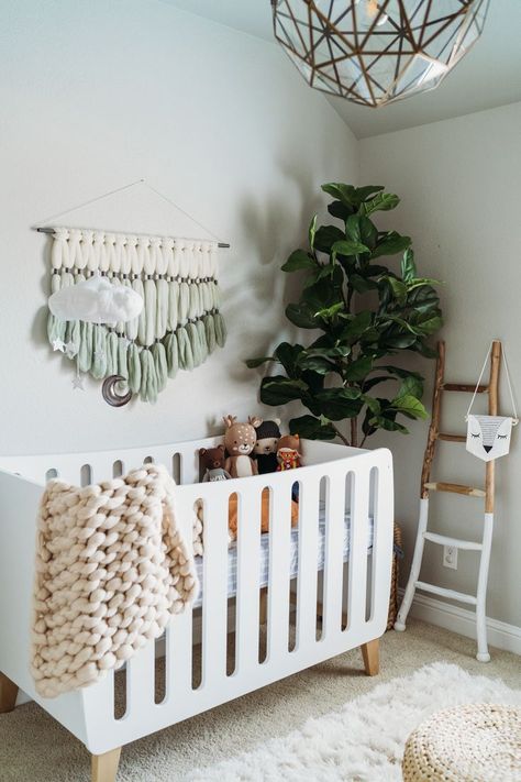 Neutral nursery.  Fiddle Fig.  Nursery Chandelier.  Nursery Wall Hanging.  Boho Bursery.  Neutral nursery.  Nursery ladder. Nursery Chandelier, Baby Sleep Problems, Nursery Inspo, Nursery Baby Room, Neutral Nursery, Gender Neutral Nursery, Nursery Inspiration, Boho Nursery, Baby Crib