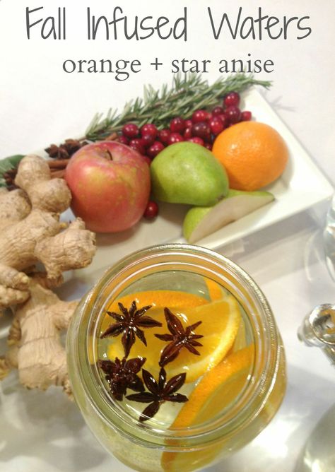 Fall Infused Waters: Orange & Star Anise Fall Infused Water Recipes, Infused Water For Thanksgiving, Fall Spa Water Recipes, Winter Infused Water, Fall Spa Water, Autumn Infused Water, Lemon Grass Tea Benefits, Orange Water, Lemongrass Tea